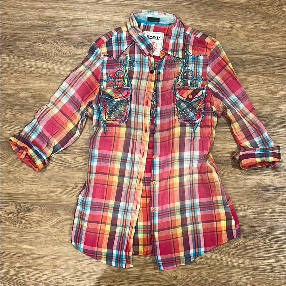Roar Multicolor Plaid Shirt with Embroidery